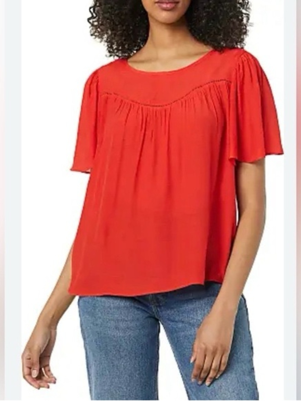 Nanette Lepore Red Ruffled Short Sleeve Blouse Size Medium